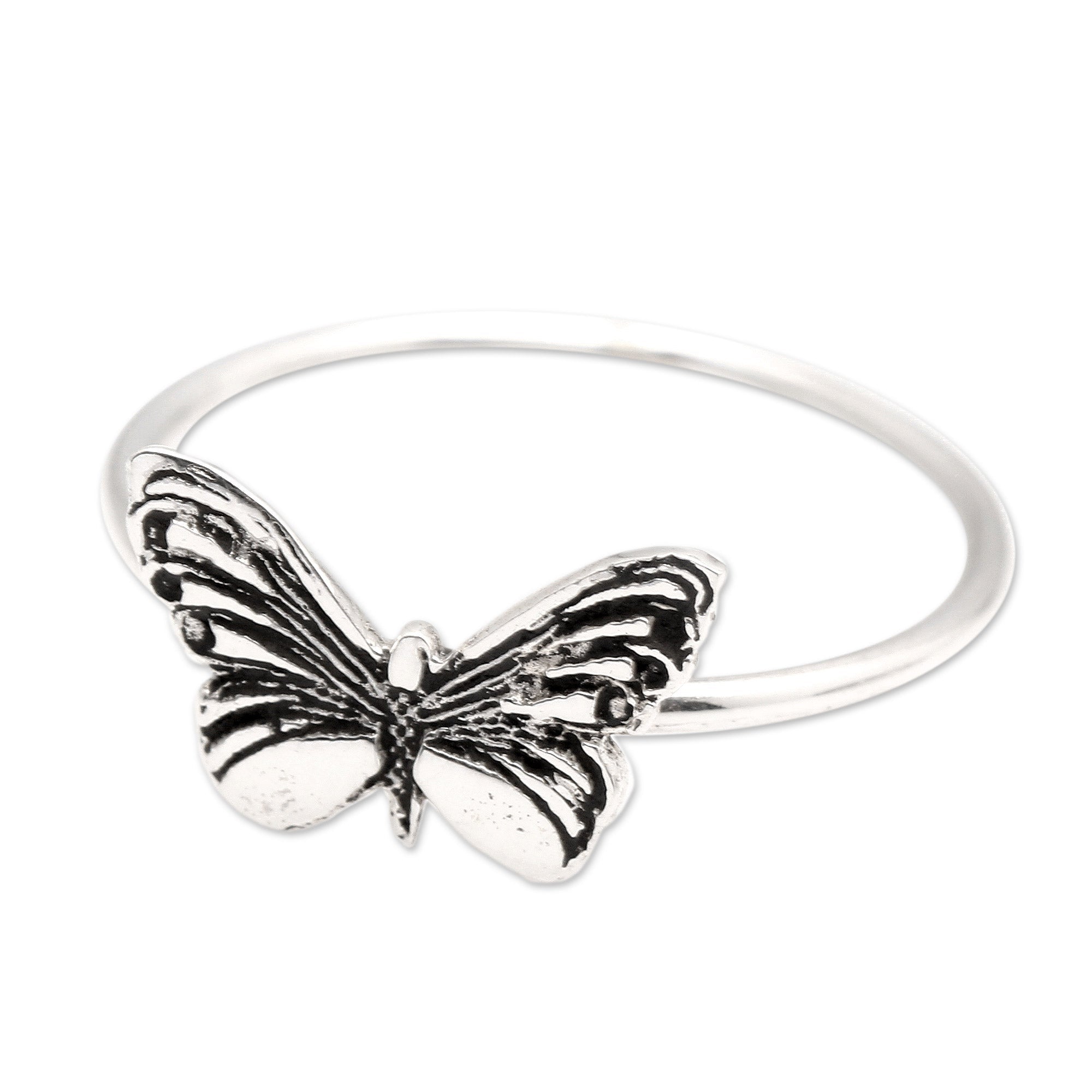 Inspirational Butterfly-Themed Sterling Silver Cocktail Ring - Fluttering Life